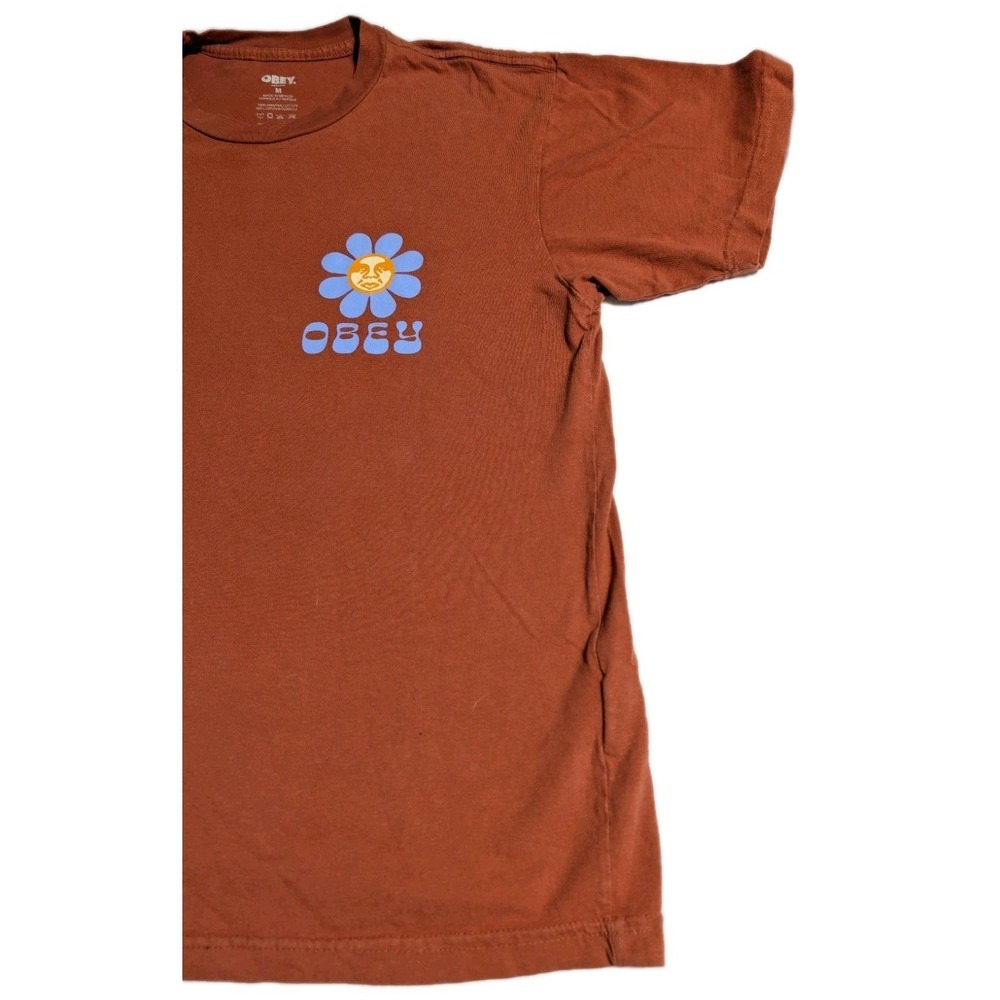 Obey Flower Face Graphic T Shirt Mens M Orange Streetwear Organic Cotton‎ - Picture 2 of 6